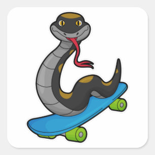 Snake as Skater with Skateboard Square Sticker