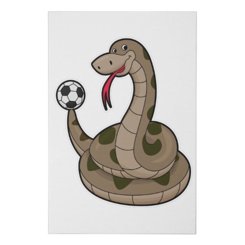 Snake as Soccer player with Soccer ball Faux Canvas Print