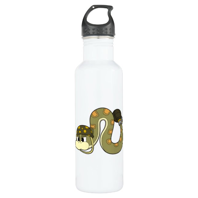 Snake as Soldier with Weapon Stainless Steel Water Bottle (Front)