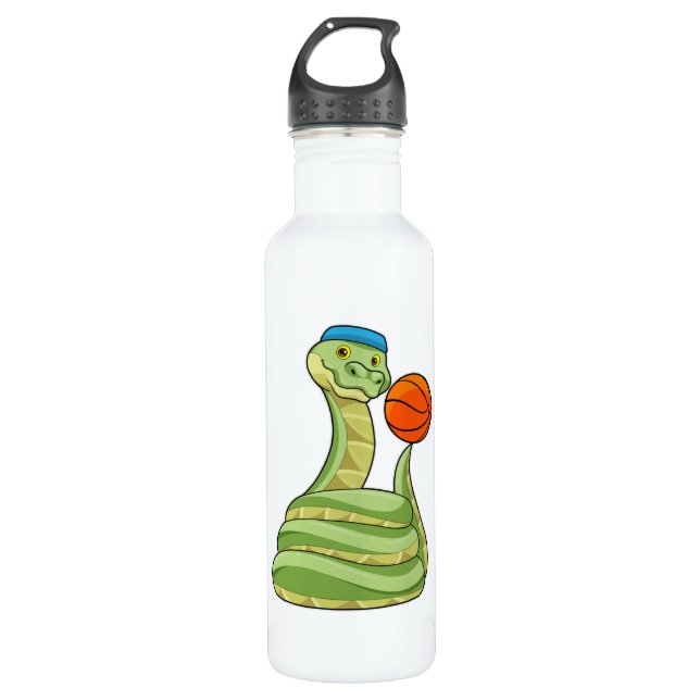 Snake at Basketball Sports Stainless Steel Water Bottle (Front)