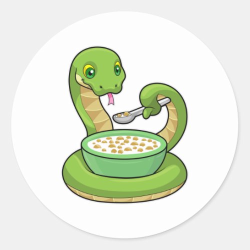 Snake at Eating with Muesli Classic Round Sticker