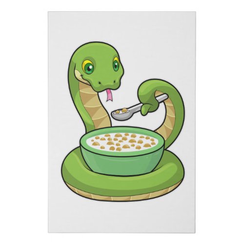 Snake at Eating with Muesli Faux Canvas Print