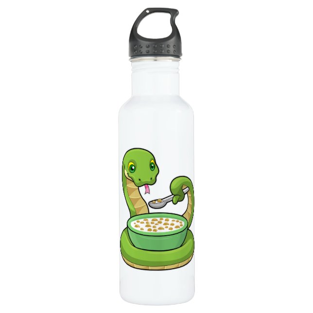 Snake at Eating with Muesli Stainless Steel Water Bottle (Front)