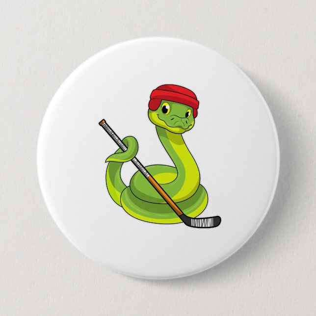 Snake at Ice hockey with Ice hockey stick Button (Front)