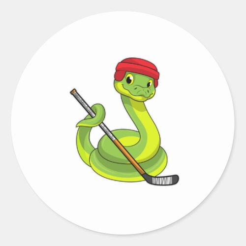 Snake at Ice hockey with Ice hockey stick Classic Round Sticker