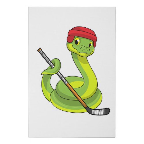 Snake at Ice hockey with Ice hockey stick Faux Canvas Print