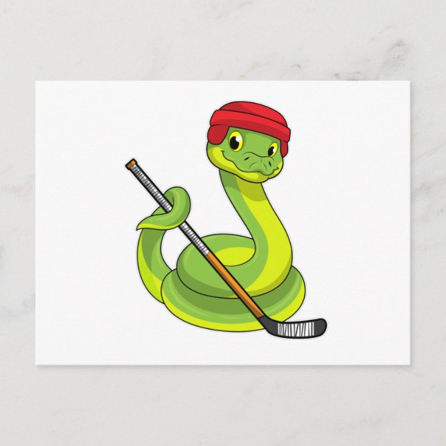 Snake at Ice hockey with Ice hockey stick Postcard (Front)