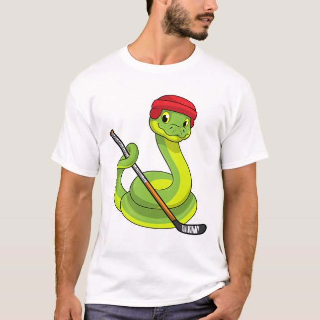 Snake at Ice hockey with Ice hockey stick T-Shirt (Front)