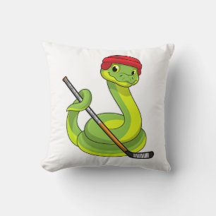 Snake at Ice hockey with Ice hockey stick Throw Pillow