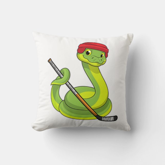Snake at Ice hockey with Ice hockey stick Throw Pillow (Front)
