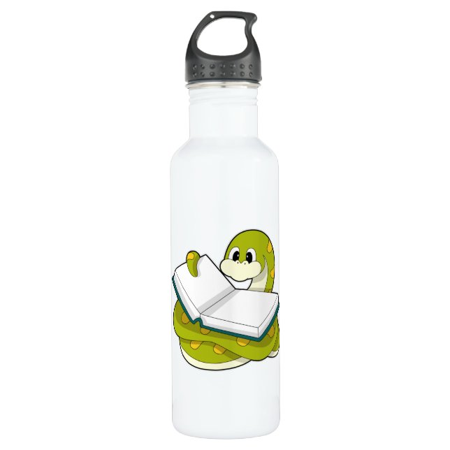 Snake at Reading with Book Stainless Steel Water Bottle (Front)