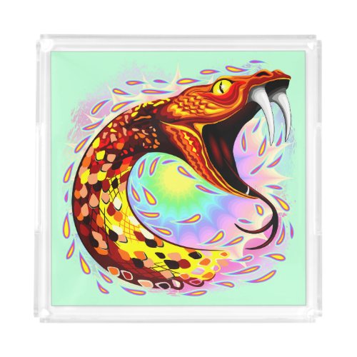 Snake Attack Psychedelic Surreal Art Acrylic Tray