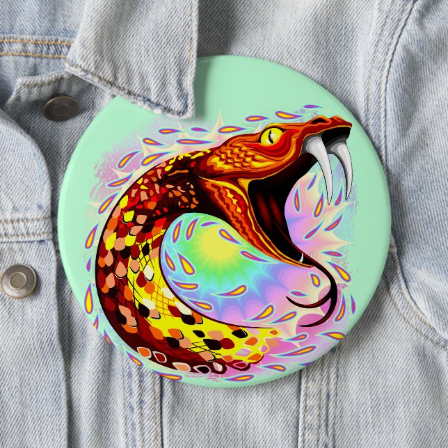 Snake Attack Psychedelic Surreal Art Button (In Situ)