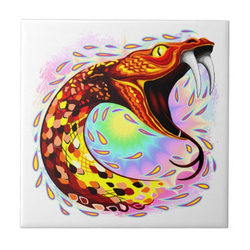 Snake Attack Psychedelic Surreal Art Ceramic Tile