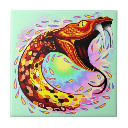 Snake Attack Psychedelic Surreal Art Ceramic Tile