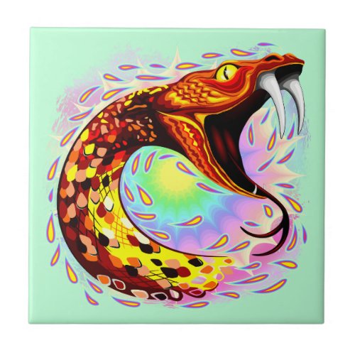 Snake Attack Psychedelic Surreal Art Ceramic Tile