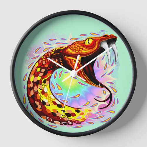 Snake Attack Psychedelic Surreal Art Clock