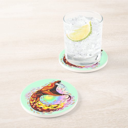 Snake Attack Psychedelic Surreal Art Coaster