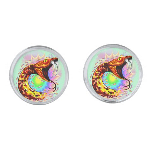 Snake Attack Psychedelic Surreal Art Cufflinks