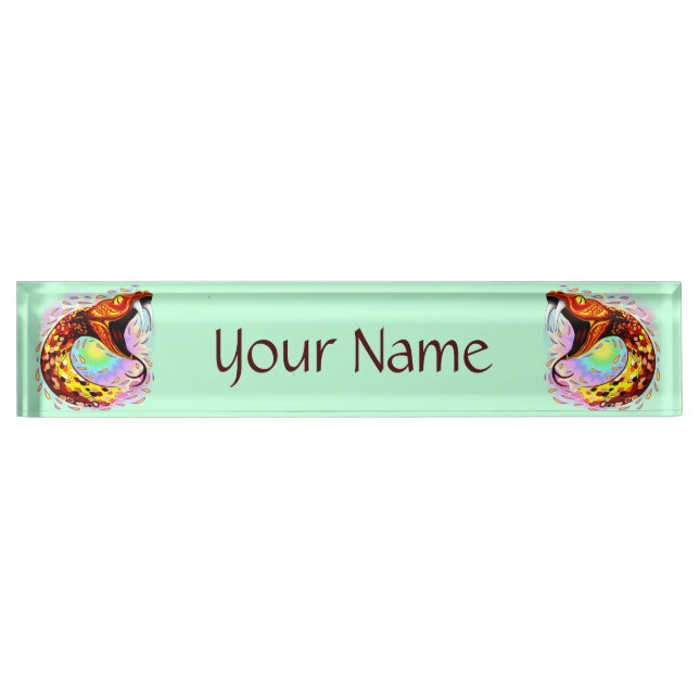 Snake Attack Psychedelic Surreal Art Desk Name Plate (Front)