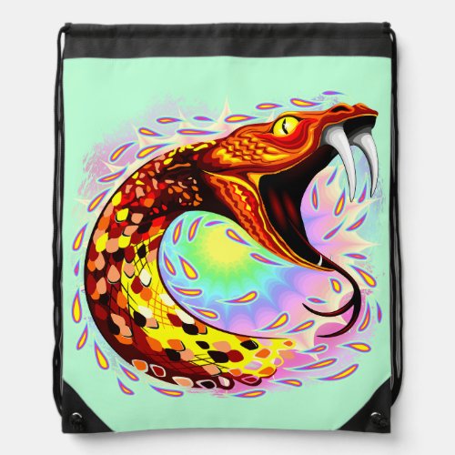 Snake Attack Psychedelic Surreal Art Drawstring Bag