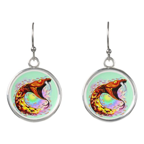 Snake Attack Psychedelic Surreal Art Earrings
