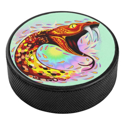 Snake Attack Psychedelic Surreal Art Hockey Puck
