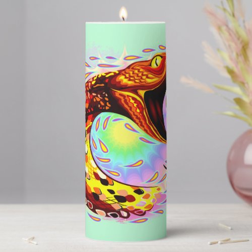 Snake Attack Psychedelic Surreal Art Pillar Candle