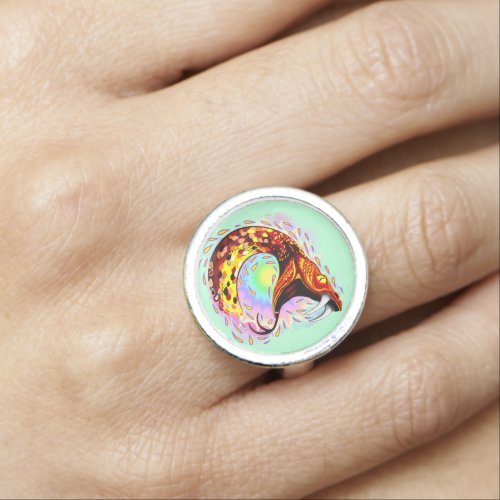 Snake Attack Psychedelic Surreal Art Ring