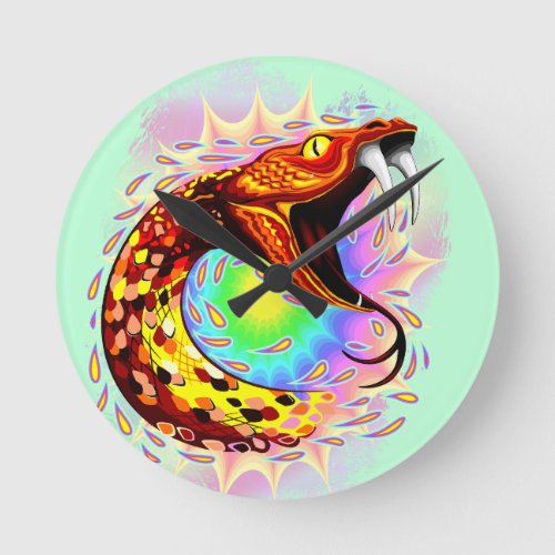 Snake Attack Psychedelic Surreal Art Round Clock