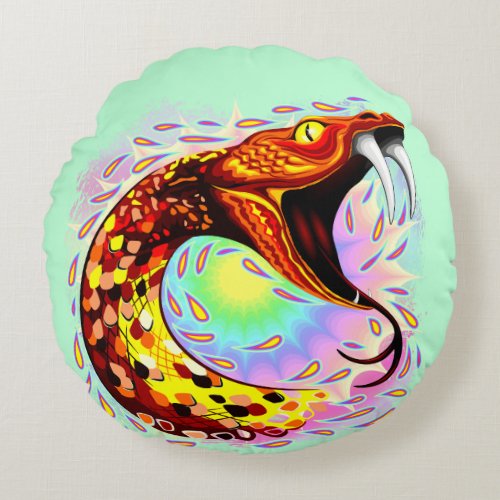 Snake Attack Psychedelic Surreal Art Round Pillow