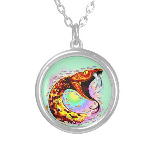 Snake Attack Psychedelic Surreal Art Silver Plated Necklace