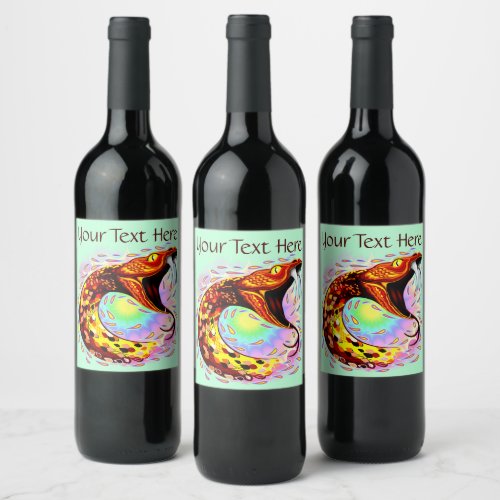 Snake Attack Psychedelic Surreal Art Wine Label