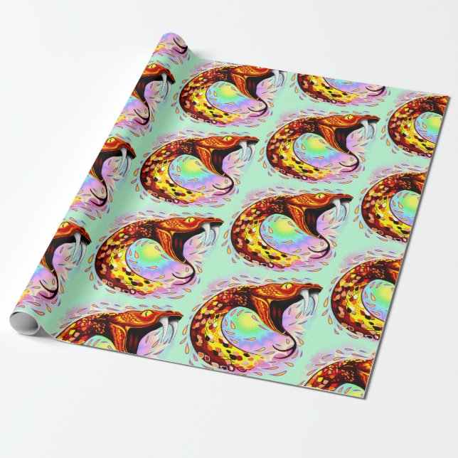 Snake Attack Psychedelic Surreal Art Wrapping Paper (Unrolled)