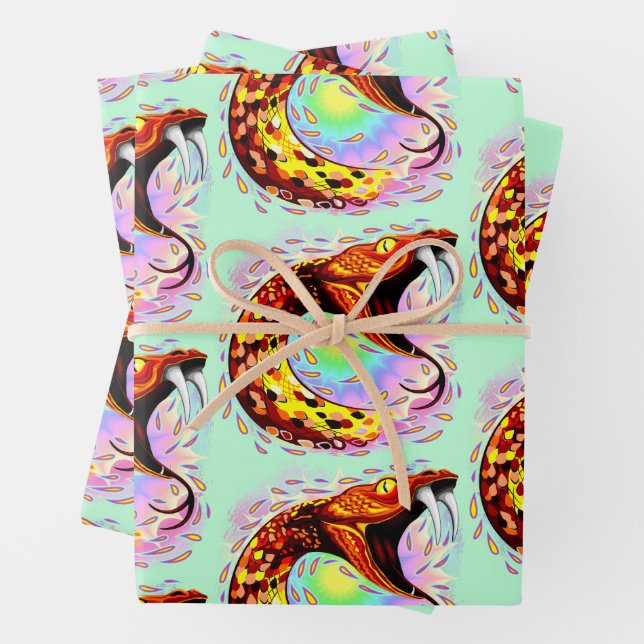Snake Attack Psychedelic Surreal Art Wrapping Paper Sheets (In situ)