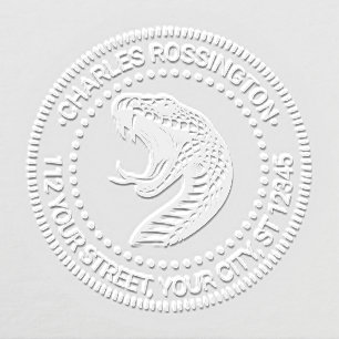 Snake Baring Fangs Head Name Return Address Embosser