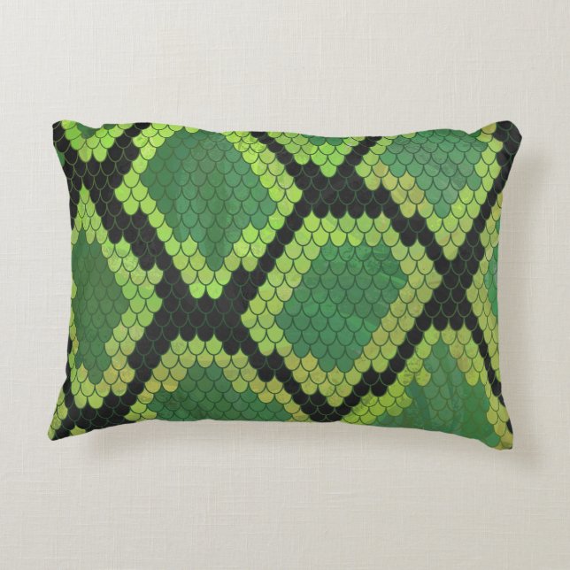 Snake Black and Green Print Accent Pillow (Back)