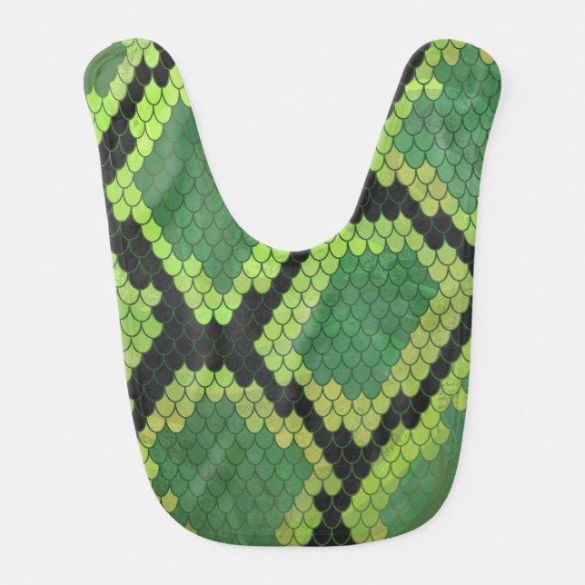 Snake Black and Green Print Baby Bib (Front)