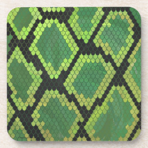 Snake Black and Green Print Beverage Coaster