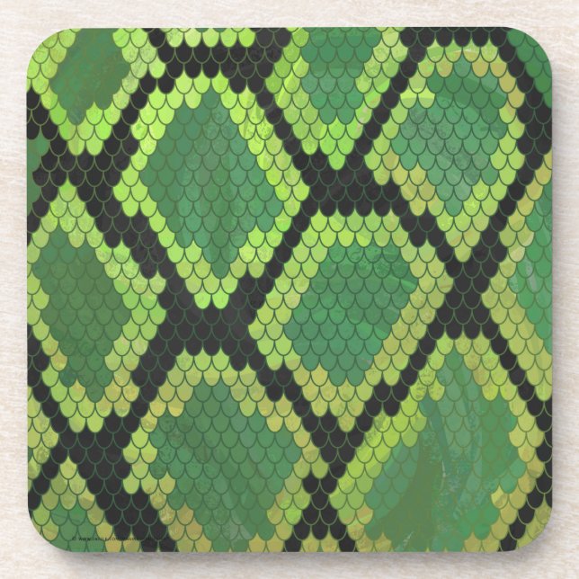 Snake Black and Green Print Beverage Coaster (Front)