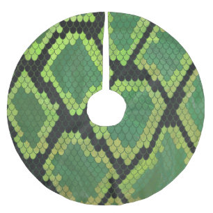 Snake Black and Green Print Brushed Polyester Tree Skirt