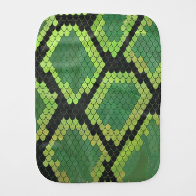 Snake Black and Green Print Burp Cloth (Front)