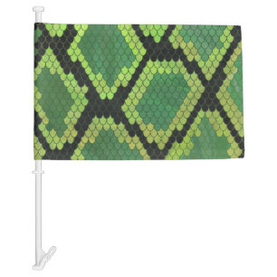 Snake Black and Green Print Car Flag