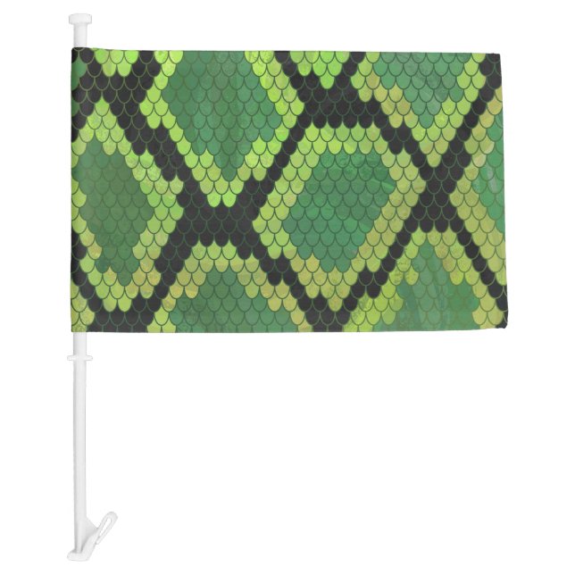 Snake Black and Green Print Car Flag (Front)