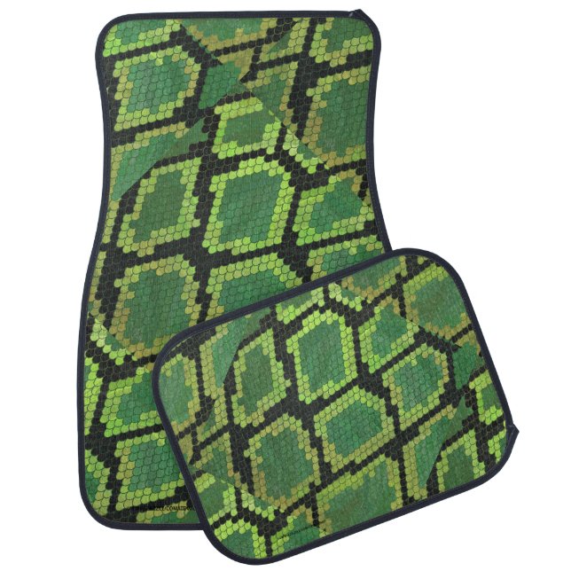 Snake Black and Green Print Car Floor Mat (Set)