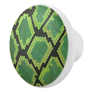 Snake Black and Green Print Ceramic Knob
