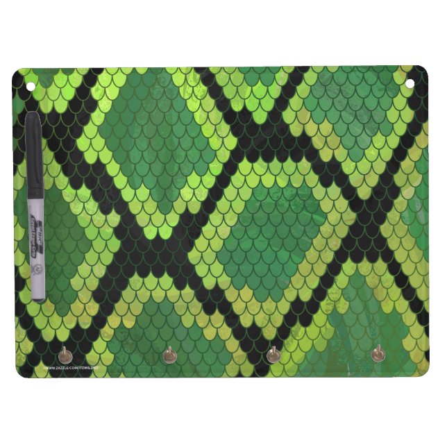 Snake Black and Green Print Dry Erase Board With Keychain Holder (Front)