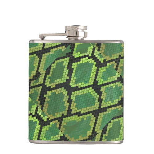 Snake Black and Green Print Flask