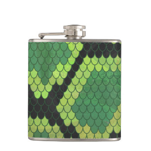 Snake Black and Green Print Hip Flask