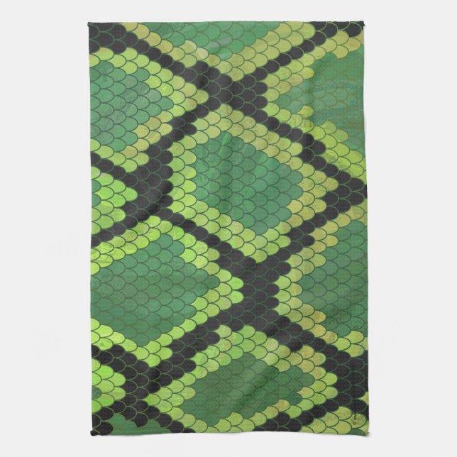 Snake Black and Green Print Kitchen Towel (Vertical)
